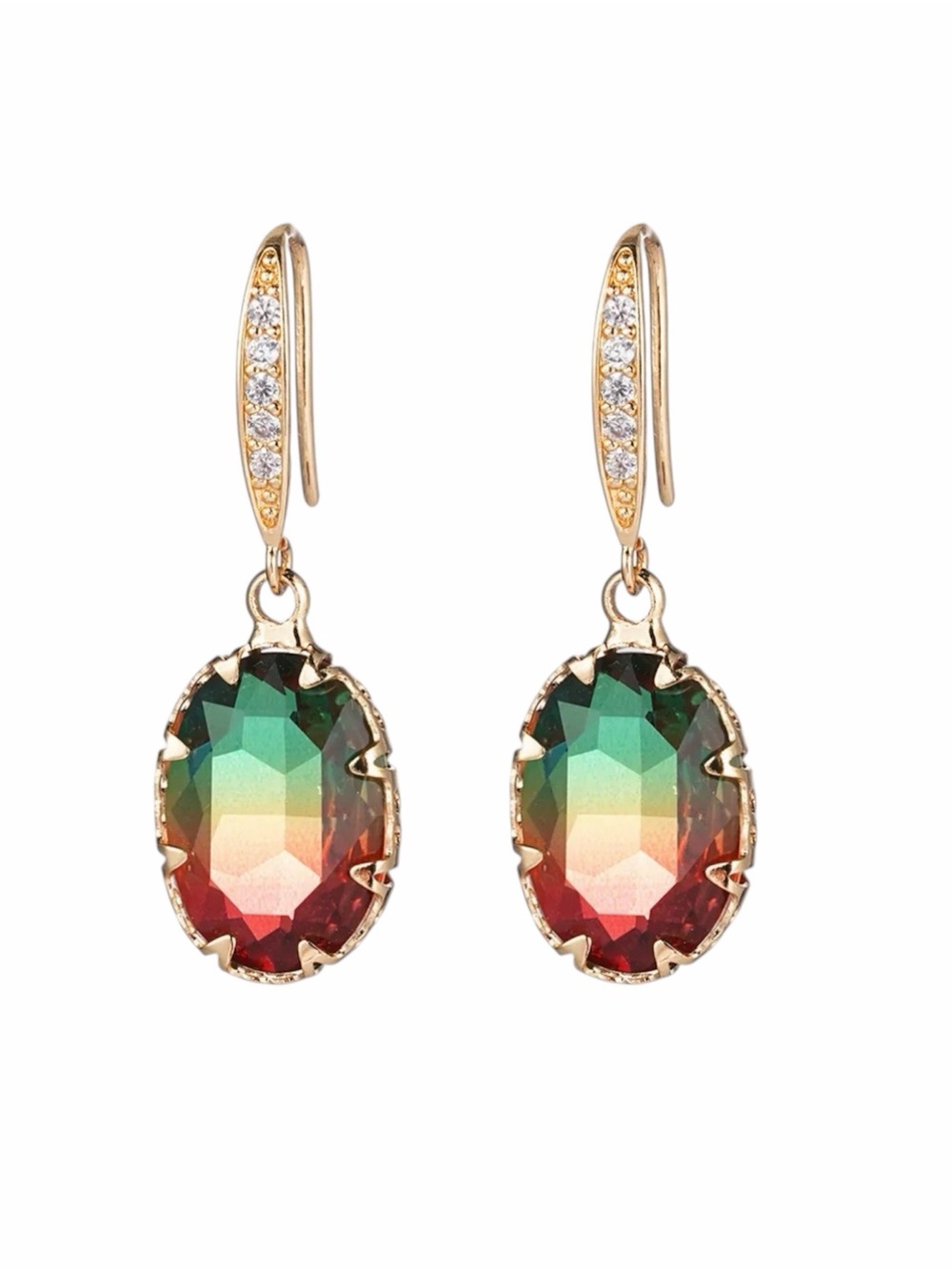 Drop Earrings with Green-Red Gradient Crystal NWT Gold Plated